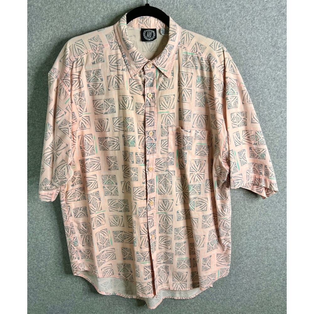Permit Men’s XL Hawaiian Shirt Pink Geometric Tribal Print -Button Up
